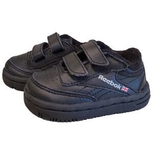 Reebok Classic Leather Baby Slip On Velcrow Shoes in Black Size 2 Peek N Fit